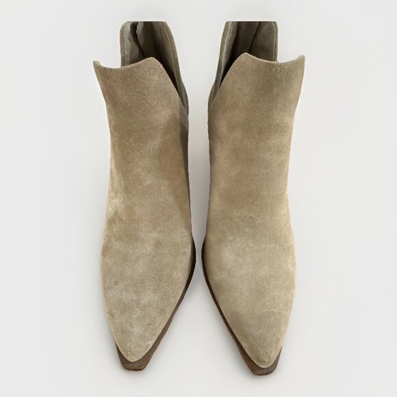 Vince Camuto Women’s 7.5 Tan Suede Leather Elastic Gore Ankle Boots - Picture 3 of 7